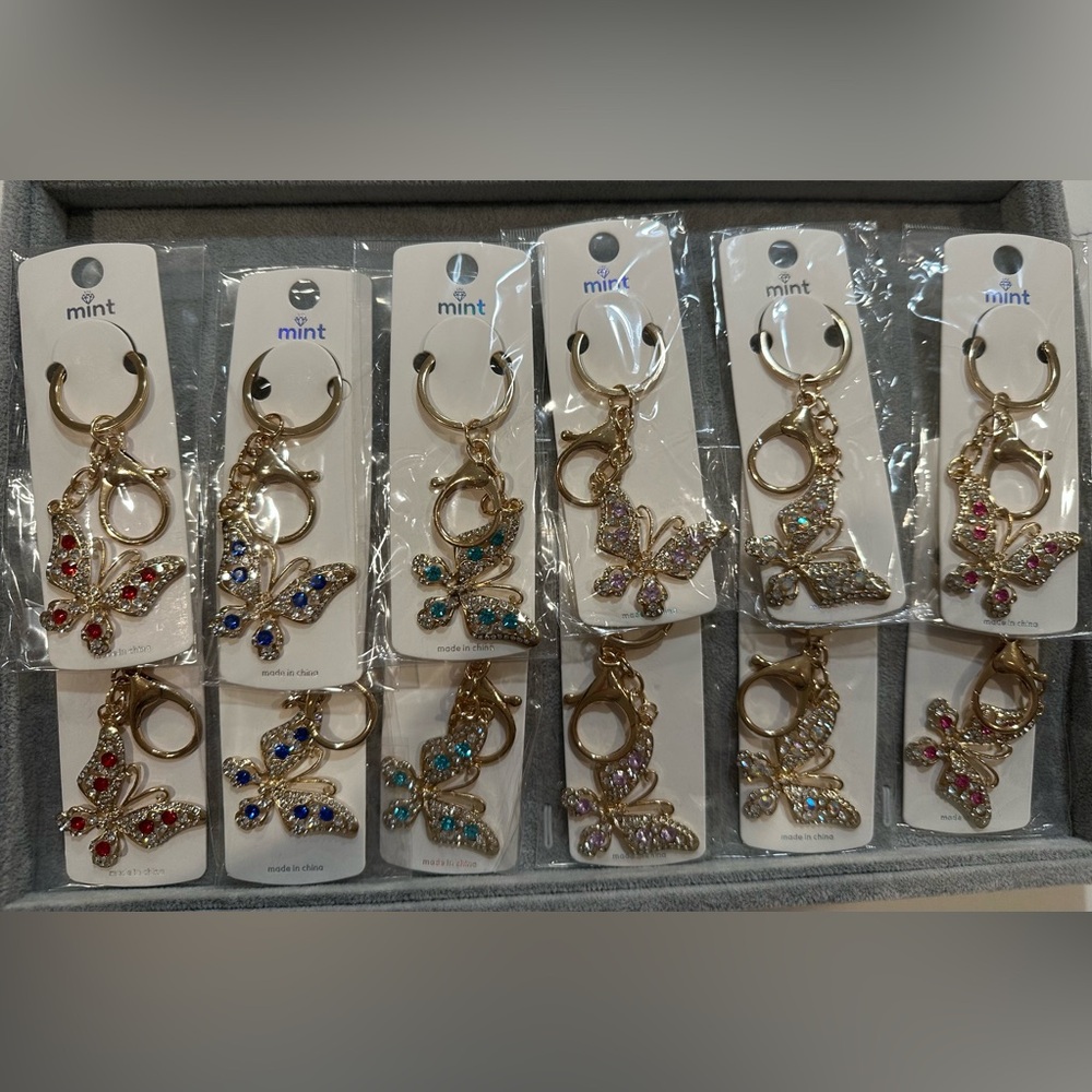 Bundle Gold-toned 12 Butterfly Key Chains/ Bag Charms - New in Package